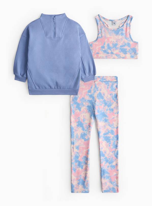 Tie Dye Crop Top, Leggings & Sweatshirt Active Set 10 years
